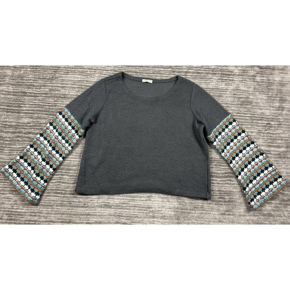 Earthbound Sweater Womens XL Gray Aztec Print Round Neck Long Sleeve Casual